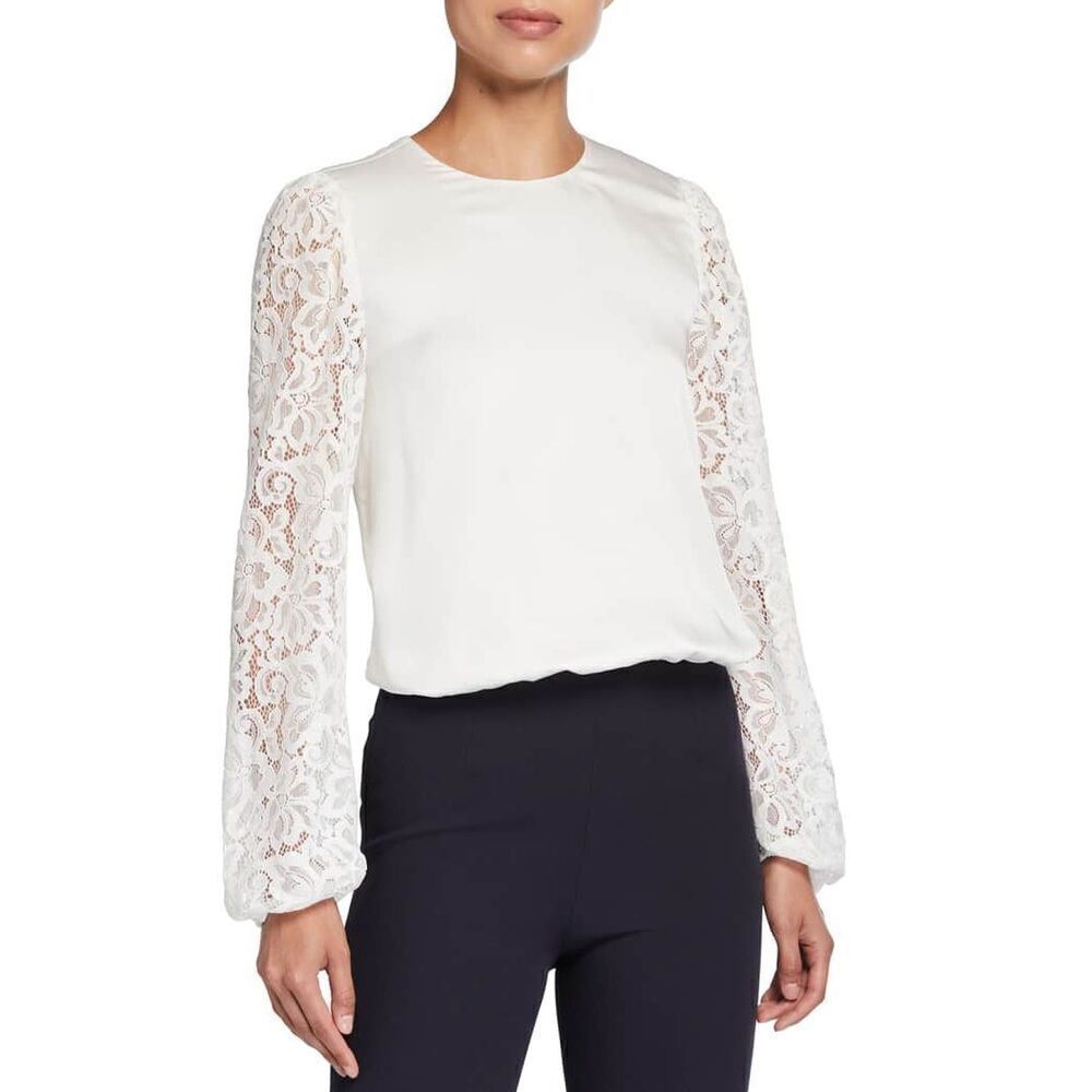 Cami NYC The Effy Lace-Sleeve Silk Top blouse ivory size XL NWT